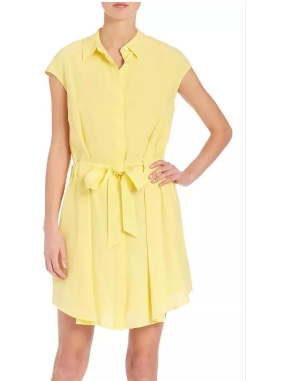 $395 TORY BURCH Gigi Lemon Curd Cap Sleeve Silk Shirtdress Dress Size 2 EUC